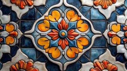 Decorative floral ceramic tile pattern with vibrant and intricate detailing