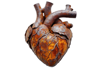 Realistic iron sculpture of a heart with intricate details highlighting veins and leaves in a unique artistic design displaying creativity and craftsmanship