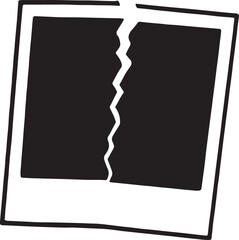 A torn instant photograph with a jagged rip down the middle
