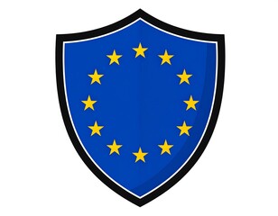 Stylized european union flag within a protective shield graphic illustration