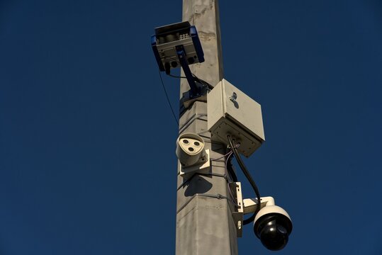 Surveillance cameras in the city.