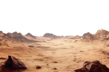 Vast Martian landscape featuring reddish terrain and rocky formations, showcasing the unique geology of the Red Planet in low resolution