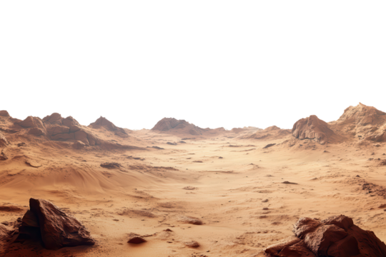 Vast Martian landscape featuring reddish terrain and rocky formations, showcasing the unique geology of the Red Planet in low resolution