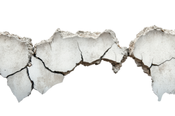 Cracked concrete floor element showcasing detailed fissures against a plain background for structural and material analysis