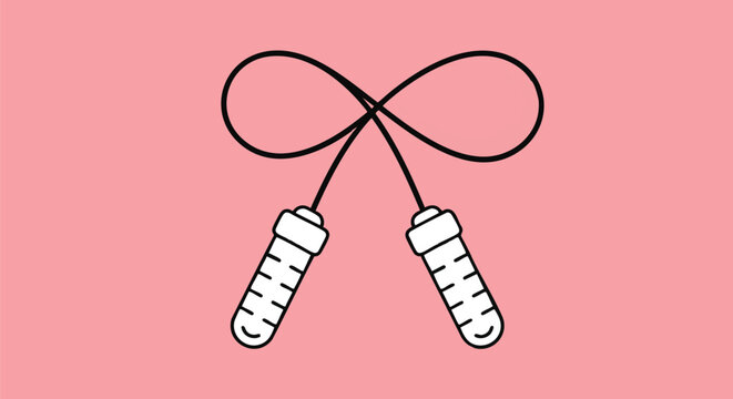 Minimalist line art illustration of a skipping rope with a bow-shaped cord, symbolizing cardio exercise, fitness, and a healthy active lifestyle - Powered by Adobe