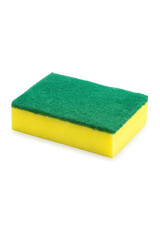 Yellow and green kitchen sponge for dishwashing isolated on white background
