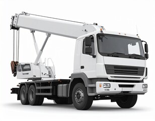 White Mobile Crane Truck on white background 