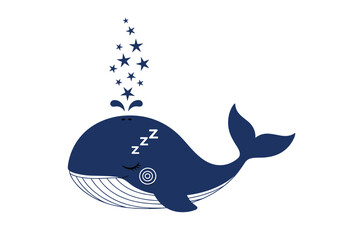 Obraz premium Whimsical sleeping whale spouting stars and bubbles creating a dreamy nautical nursery art