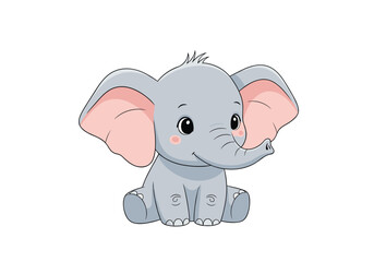 Fototapeta premium Adorable baby elephant sitting with big ears and curious eyes a perfect cartoon animal illustration for kids and baby products