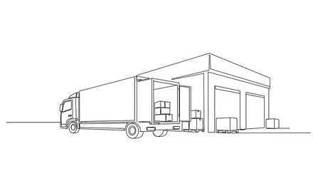 The delivery truck and building.