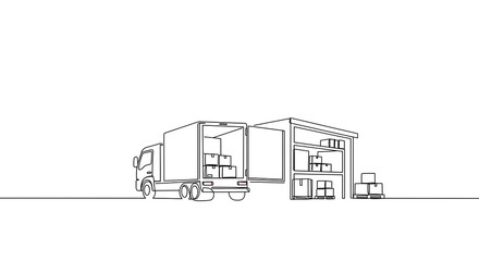 A monochrome image of a truck, open, with the boxes inside. 