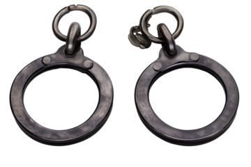 Handcuffs displayed isolated on transparent background creating a stark appearance suitable for various design uses and legal illustrations