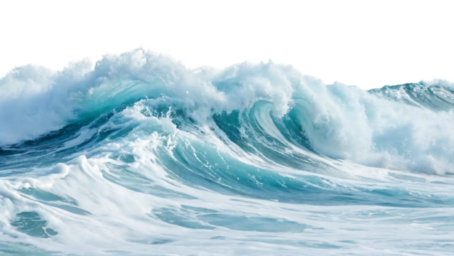 dynamic ocean waves with foamy crests in motion isolated on a transparent background isolated on white background - Powered by Adobe