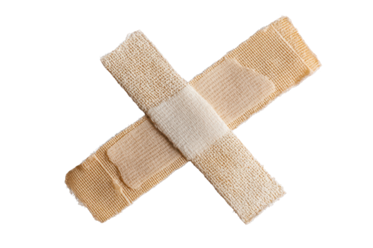 Cross wound dressing bandage isolated on a transparent background showcasing its structure and design for use in medical applications and first aid situations