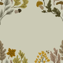 Autum Winter Pattern Background Illustration For Cover, Banner, Notes. Fall Winter Aesthetic Background.  Plant And Flower Pattern Background.