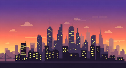 Modern City Skyline Flat Vector Illustration