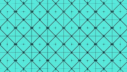Teal tinted geometric pattern with crisscrossing dark lines and star shaped accents that create
