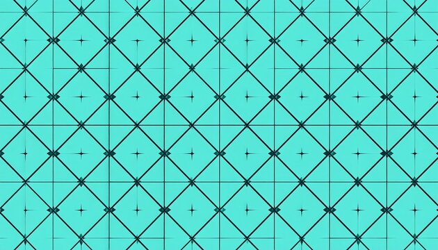 Teal tinted geometric pattern with crisscrossing dark lines and star shaped accents that create