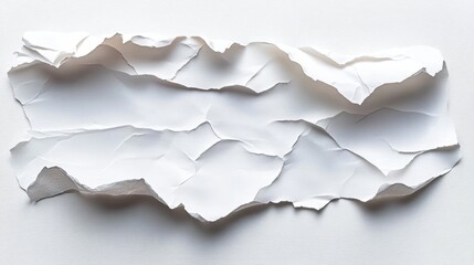 Obraz premium abstract torn and crumpled white paper sheet casting soft shadows on a white background