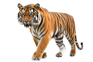 Obraz premium Majestic tiger walking confidently in a natural pose showcasing its striking stripes and powerful presence