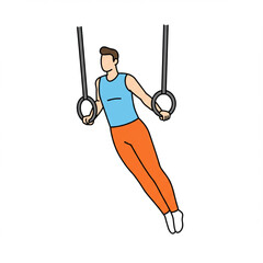 Athletic man in sportswear performing a strength training exercise on gymnastic rings. Vector illustration of a fitness workout concept, isolated on a white background