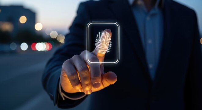 Hand touches biometric fingerprint scan