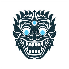 Stylized Balinese Rangda Mask Illustration Balinese Rangda Mask A fierce sharp toothed spirit face