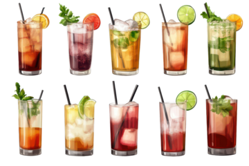 Refreshing alcoholic and non-alcoholic cocktails arranged in a vibrant display featuring various colors and garnishes perfect for summer gatherings