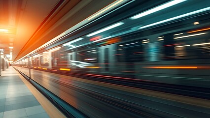 Obraz premium An abstract urban transit scene with motion streaks, capturing dynamic city energy.