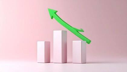 Stylized bar chart with rising green arrow on blue background, visualizing growth and success metrics