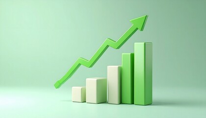 Stylized bar chart with rising green arrow on blue background, visualizing growth and success metrics