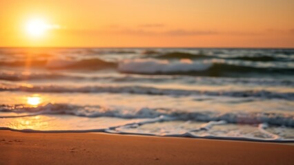 Sunset beach scene with golden light, evoking relaxation and natural beauty.