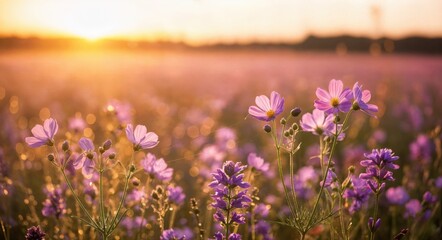 Fototapeta premium Field of purple and pink flowers.