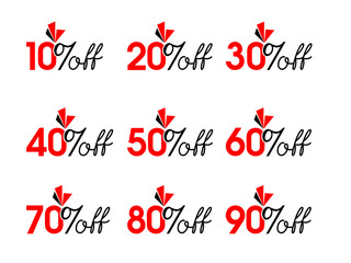 10%, 20%, 30%, 40%, 50%, 60%, 70%, 80%, 90% off