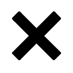 Obraz premium Minimalist black silhouette vector icon of a diagonal cross (X shape), symbolizing cancellation, rejection, and error. Transparent background