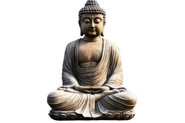 Buddha statue in serene meditation pose, showcasing intricate details and calm presence, isolated on transparent background