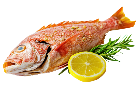 Steamed red snapper with lemon and herbs ready for plating in culinary presentation