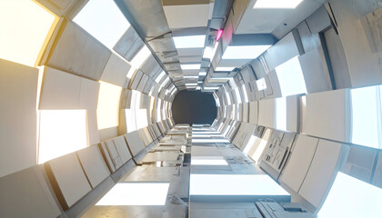 Fototapeta premium Dynamic Perspective Upward Through a Geometric Tunnel of Light and Shadow