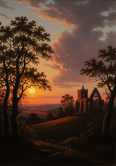 Fototapeta premium Sunset on an old church ruin.