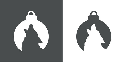 Obraz premium Tiempo de Navidad. Logo con silueta de bola de navidad con cabeza de lobo en espacio negativo para tarjetas y felicitaciones