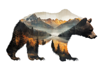 Majestic grizzly bear amidst autumn wilderness in gigapixel detail