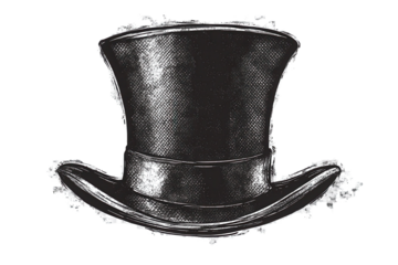 Circus ringmaster top hat with halftone grunge effect showcasing vintage style and bold design in low resolution
