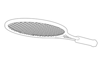Monochrome Wireframe Tennis Racket: Detailed Technical Drawing, Simple Line Art Outline Illustration for Sports Equipment Design and Blueprint Schematics - Modern, Clean Vector Graphic.