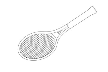 Padel Tennis Racket Wireframe Technical Drawing - Monochrome Line Art Blueprint Style Vector Graphic for Sports Equipment and Athletic Gear Design Element, Minimalist Outline Illustration