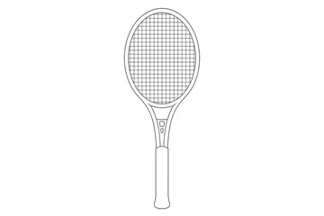 Monochrome Wireframe Tennis Racket: Detailed Technical Drawing, Simple Line Art Outline Illustration for Sports Equipment Design and Blueprint Schematics - Modern, Clean Vector Graphic.