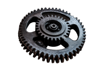 Isolated black iron gear element for industrial design, perfect for creative projects and graphic representations in various fields of engineering and art