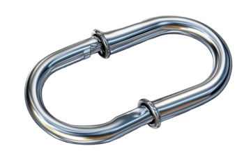 Silver carabiner isolated on a transparent background showcasing its sleek design and functionality for outdoor activities and climbing gear