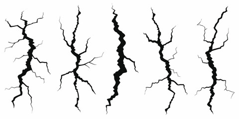Collection of five black cracked lines on a white background