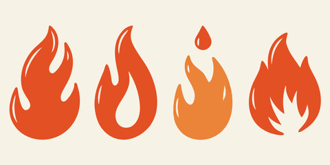 Four stylized flame icons in shades of orange and red against a cream background