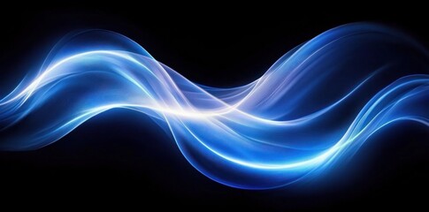 Obraz premium Smooth glowing blue wave curves flowing over a dark background creating an abstract, futuristic light effect
